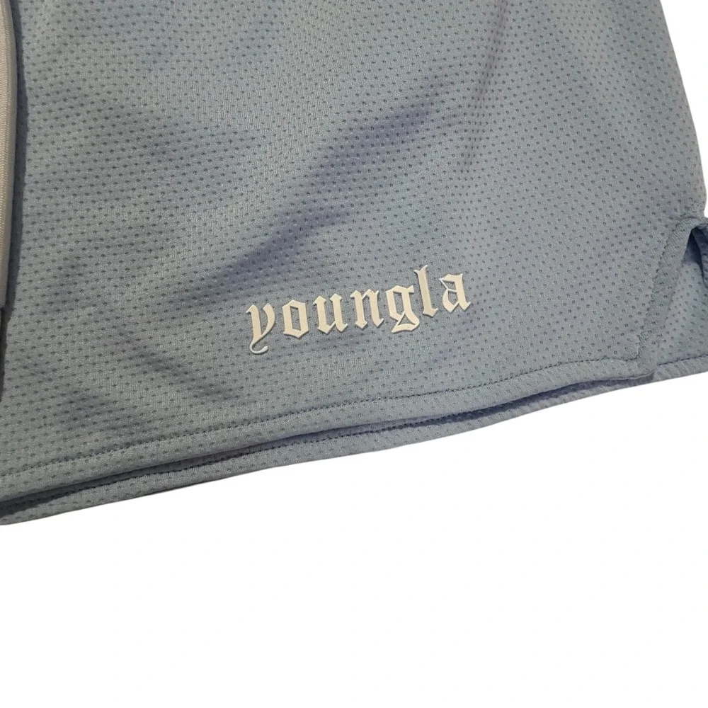 YoungLA 134 Mesh Gym Shorts Mens Medium Light Blue Athletic Bodybuilding YLA2724